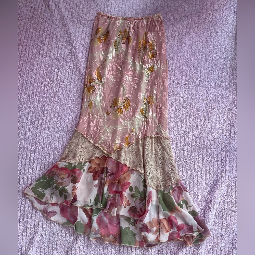 Vintage Silk Floral Maxi Skirt Size M